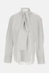 Plan C Striped Tie-neck Shirt In White