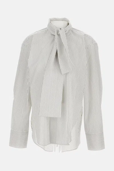 Plan C Striped Tie-neck Shirt In Gray