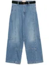 Plan C Wide-leg Cargo Jeans In Blue