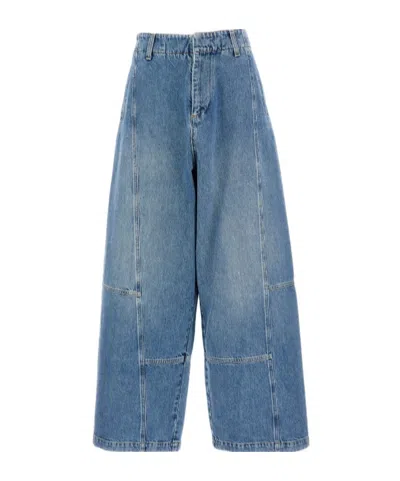 Plan C Wide-leg Cotton Jeans In Blue
