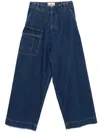 Plan C Wide Leg Denim Pants In Blue