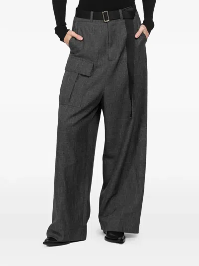 Plan C Wide-leg Trousers In Gray