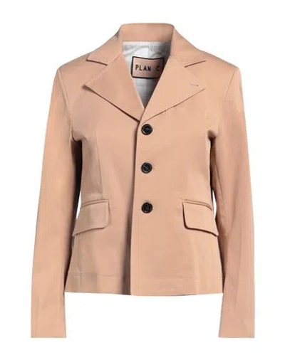 Plan C Woman Blazer Light Brown Size 0 Cotton, Elastane In Beige