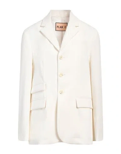 Plan C Woman Blazer White Size 6 Cotton