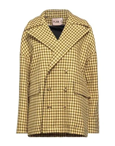 Plan C Woman Coat Mustard Size 8 Wool In Yellow