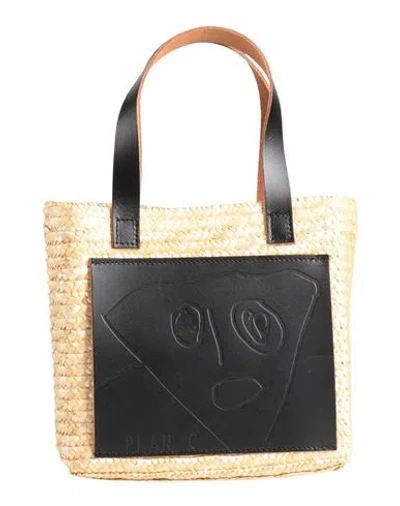 Plan C Woman Handbag Beige Size - Straw, Cow Leather, Metal In Sand