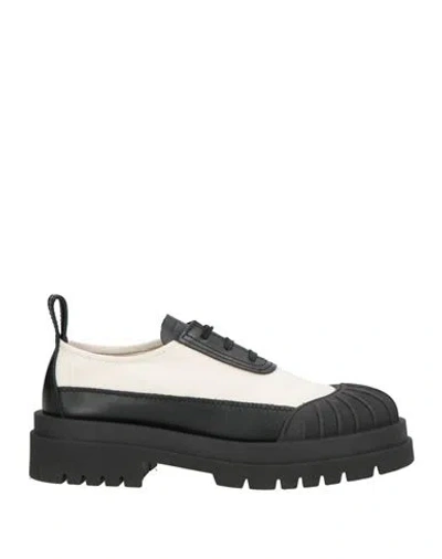 Plan C Woman Lace-up Shoes Cream Size 8 Leather, Technical Fibers, Rubber