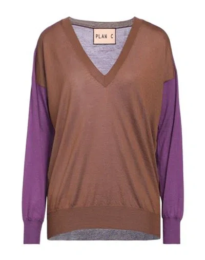 Plan C Woman Sweater Brown Size 8 Cashmere