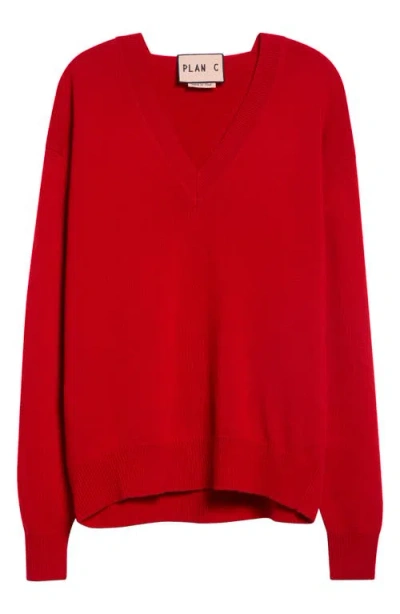 Plan C Wool And Cashmere V-neck Sweater In Vermilion Red