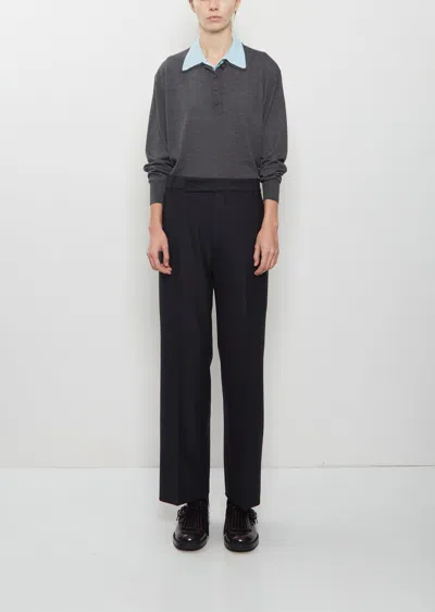 Plan C Wool Gabardine Trousers In Melange Blue