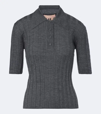 Plan C Wool Polo Sweater In Grey