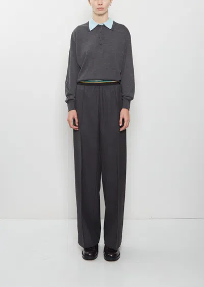Plan C Wool Twill Pleated Elasticated Trousers In Melange Black / White