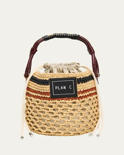 Plan C Woven Raffia Bucket Bag In Brown