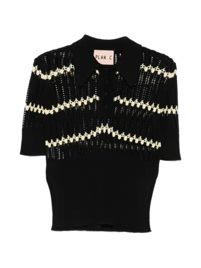 PLAN C ZIGZAG-KNIT POLO SHIRT