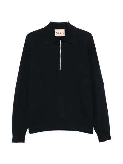 Plan C Zip-fastening Knit Polo Shirt In Black