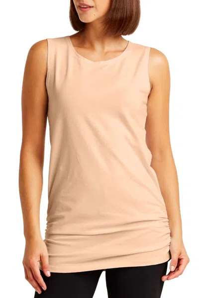 Planet By Lauren G Cotton Lycra Ruched Tank In Salmon In Brown