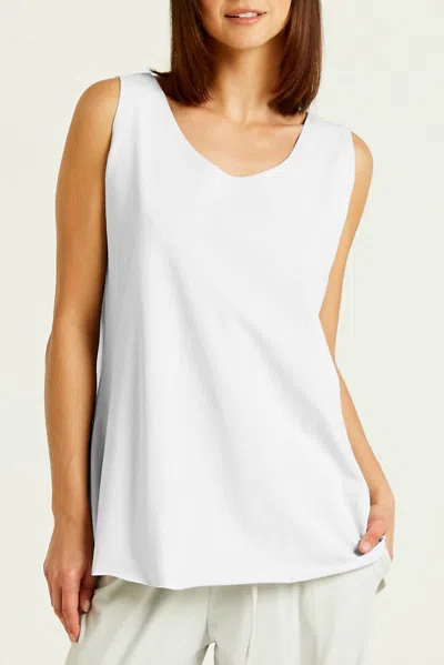Planet By Lauren G Cotton Lycra Shirtail Tank In White