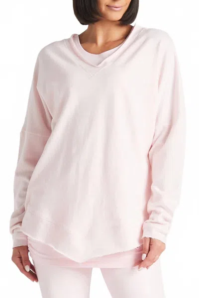 Planet By Lauren G French Terry Double V Top In Pinkish In White