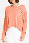 Planet By Lauren G Long 3 Hole Punch Sweater In Peachy In Pink