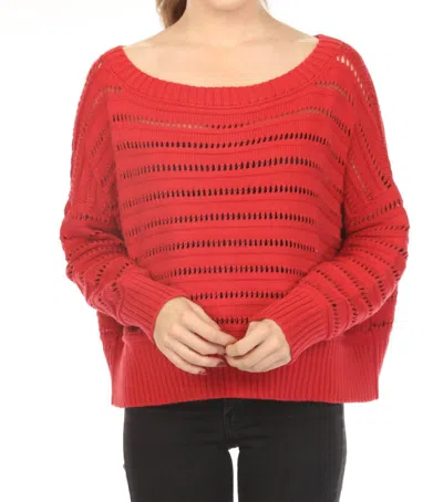 Planet By Lauren G Loomed Boatneck Sweater In Garnet In Multi