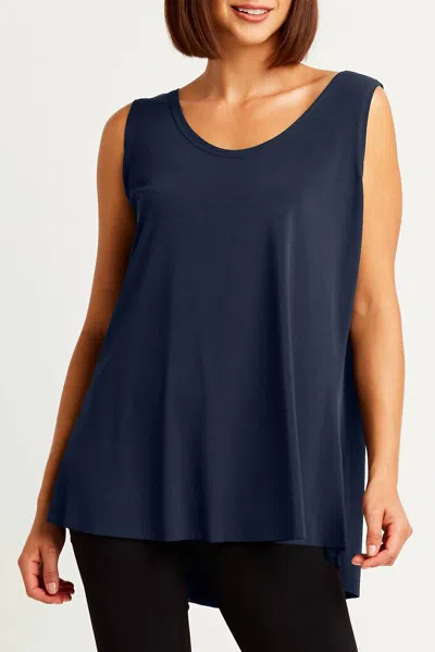 Planet By Lauren G Matte Jersey Shirtail Tank In Midnight In Blue