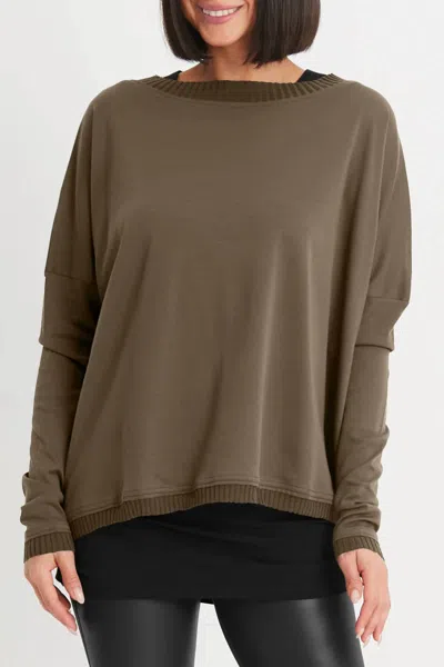 Planet By Lauren G Oversized Off The Shoulder Top In Brown, Tan