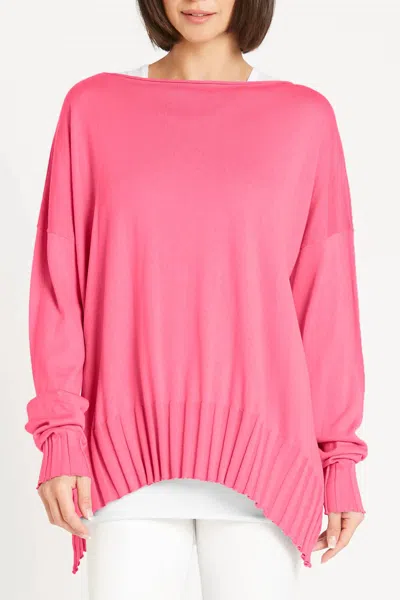 Planet By Lauren G Pima Cotton Boatneck Rib Sweater In Fruit Punch In Pink