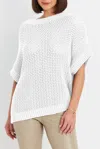 Planet By Lauren G Pima Cotton Crochet Pullover Sweater In White In White