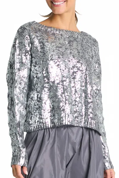 Planet By Lauren G Pima Cotton Mini Foil Cable Crewneck Sweater In Lava/silver In Gray
