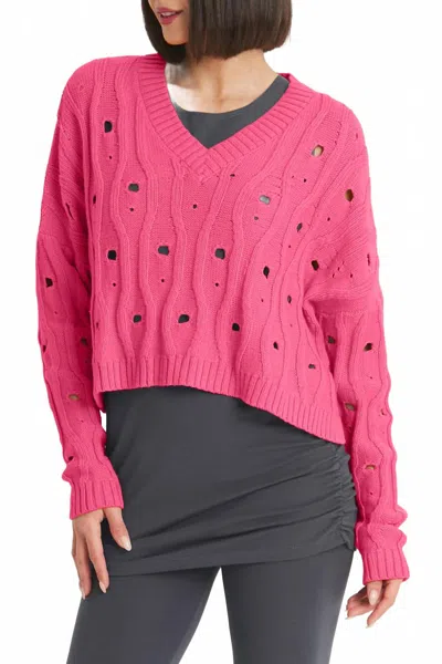 Planet By Lauren G Pima Cotton Moth Vneck Sweater In Lipstick In Multi