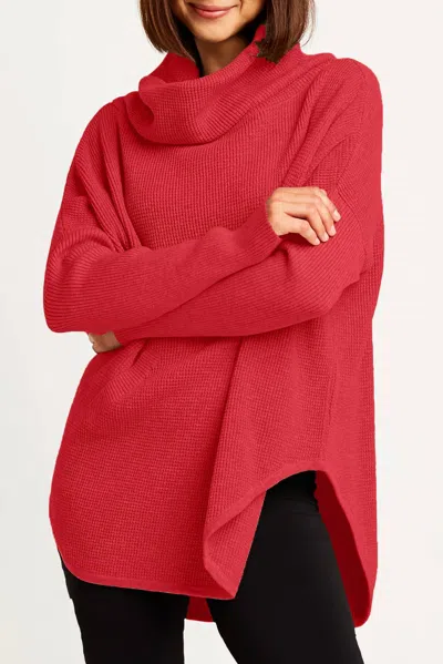 Planet By Lauren G Pima Cotton Waffle Cowl Sweater In Red