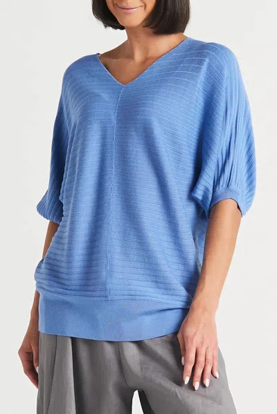 Planet By Lauren G Puff Sleeve Top In Cornflower In Blue