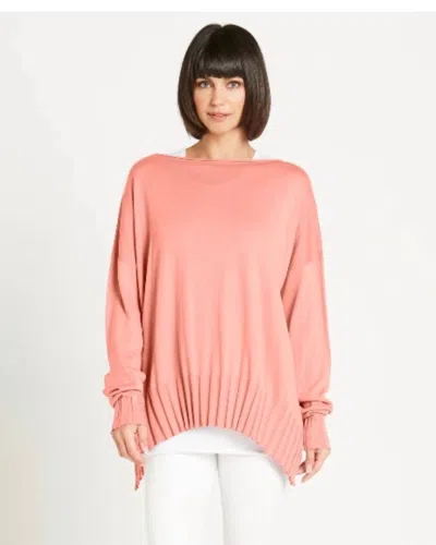 Planet By Lauren G Ribbed Boatneck Top In Shrimp In Pink