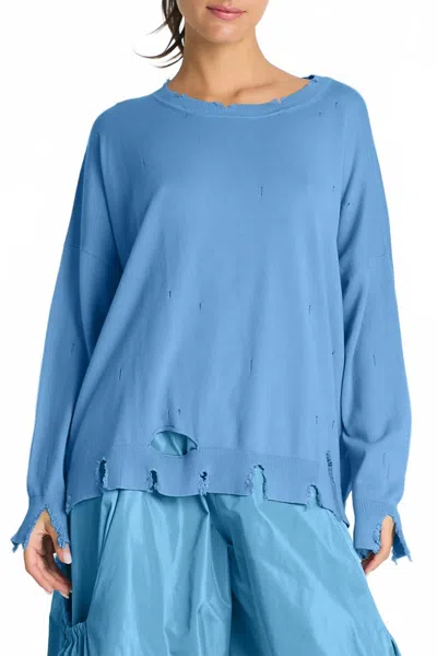 Planet By Lauren G Torn Sweater In Marina In Blue