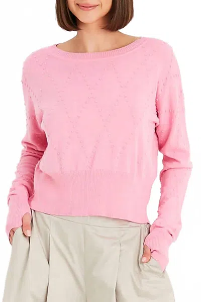Planet By Lauren G Women's Swiss Dot Crew Neck Sweater In Bubblegum In Pink