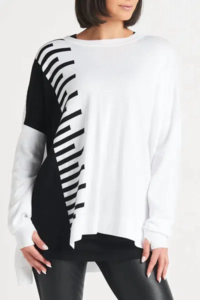 Planet By Lauren G Pima Cotton Long Keyboard Crewneck Sweater In White/black In Multi