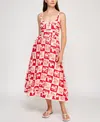 Planet Gold Juniors' Floral-print Pom Pom-trim Dress In Red