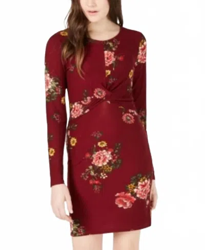 Planet Gold Juniors Floral Print Twist Bodycon Dress In Zinfandel Floral In Red