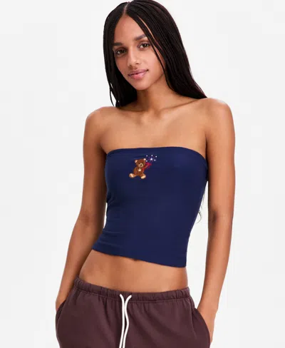Planet Gold Juniors' Graphic Fitted Tube Top In Blue