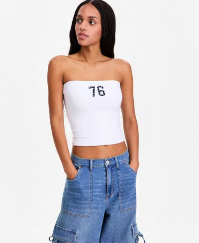 Planet Gold Juniors' Graphic Fitted Tube Top In White