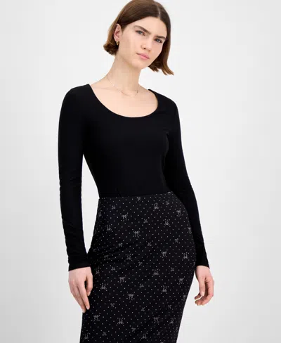 Planet Gold Juniors' Long-sleeve Scoop-neck Bodysuit In Black