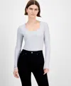 Planet Gold Juniors' Long-sleeve Scoop-neck Bodysuit In Gray