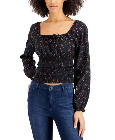Planet Gold Juniors Square-neck Smocked Top In Black Beauty