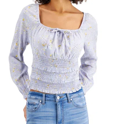 Planet Gold Juniors Square-neck Smocked Top In Blue Fog
