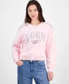 Planet Gold Juniors' Varsity Graphic Bubble-hem Sweatshirt In Pink