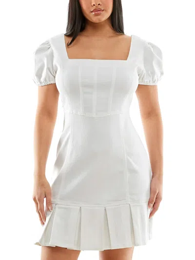 Planet Gold Juniors Womens Denim Short Bodycon Dress In White
