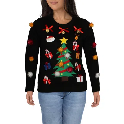 Planet Gold Juniors Womens Ribbed Trim Holiday Christmas Sweater In Black