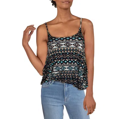 Planet Gold Juniors Womens Ruffled Prnted Tank Top In Multi