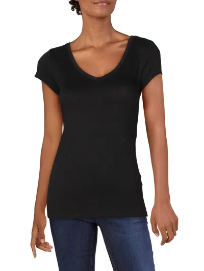 Planet Gold Juniors Womens Stretch V-neck T-shirt In Black