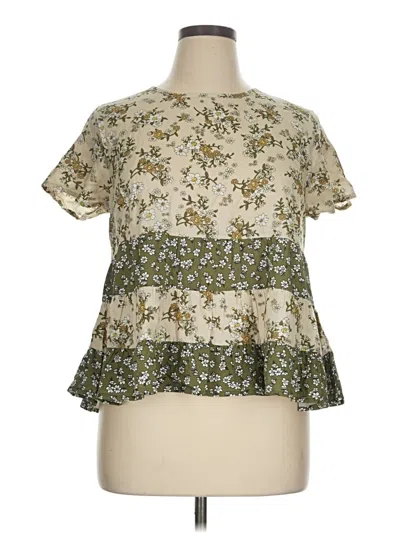 Pre-owned Planet Gold Short Sleeve Blouse In Green